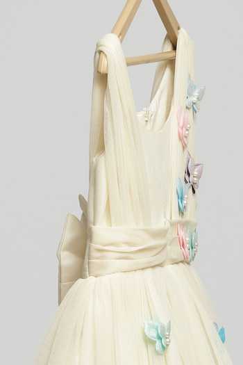 Shop The Little Tales Off White Silk, Net 3d Butterfly Embellished Dress Online at Aza Fashions Shop_The Little Tales_Off White Silk, Net 3d Butterfly Embellished Dress _Online_at_Aza_Fashions