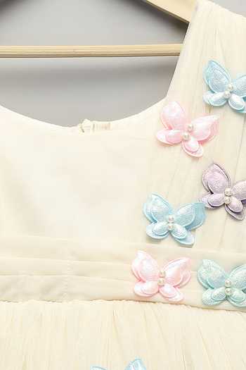 Buy The Little Tales Off White Silk, Net 3d Butterfly Embellished Dress Buy_The Little Tales_Off White Silk, Net 3d Butterfly Embellished Dress