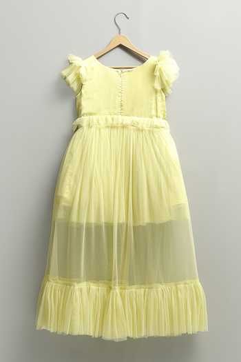 The Little Tales Yellow Silk, Satin, Net Layered Frill Dress Online at Aza Fashions The Little Tales_Yellow Silk, Satin, Net Layered Frill Dress _Online_at_Aza_Fashions