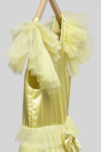 Shop The Little Tales Yellow Silk, Satin, Net Layered Frill Dress Online at Aza Fashions Shop_The Little Tales_Yellow Silk, Satin, Net Layered Frill Dress _Online_at_Aza_Fashions