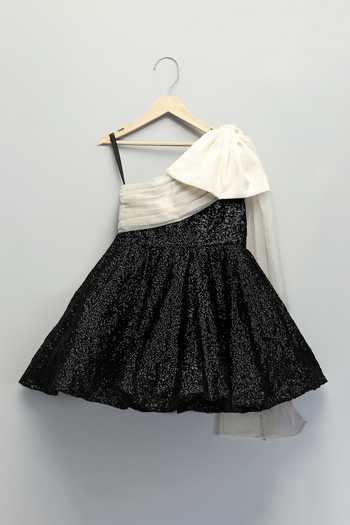 Buy The Little Tales Black Cotton, Organza Sequin Work One Shoulder Dress Online at Aza Fashions Buy_The Little Tales_Black Cotton, Organza Sequin Work One Shoulder Dress _Online_at_Aza_Fashions