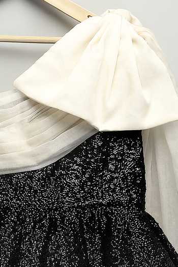 The Little Tales Black Cotton, Organza Sequin Work One Shoulder Dress at Aza Fashions The Little Tales_Black Cotton, Organza Sequin Work One Shoulder Dress _at_Aza_Fashions