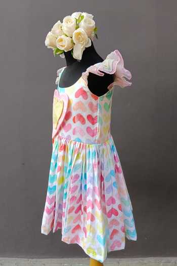 The little tales Multi Color Cotton, Organza, Poplin Heart Print Dress Online at Aza Fashions The little tales_Multi Color Cotton, Organza, Poplin Heart Print Dress _Online_at_Aza_Fashions