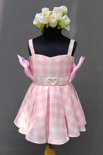 The Little Tales Pink Silk, Cotton, Poplin Gingham Print Dress Online at Aza Fashions The Little Tales_Pink Silk, Cotton, Poplin Gingham Print Dress _Online_at_Aza_Fashions