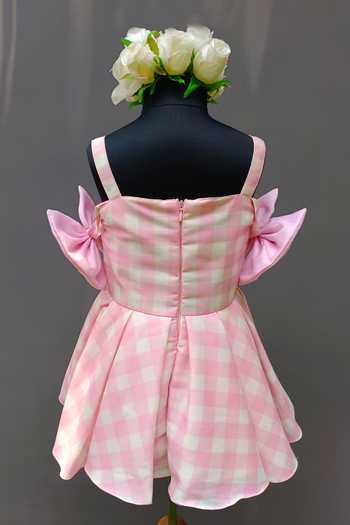 Shop The Little Tales Pink Silk, Cotton, Poplin Gingham Print Dress Online at Aza Fashions Shop_The Little Tales_Pink Silk, Cotton, Poplin Gingham Print Dress _Online_at_Aza_Fashions
