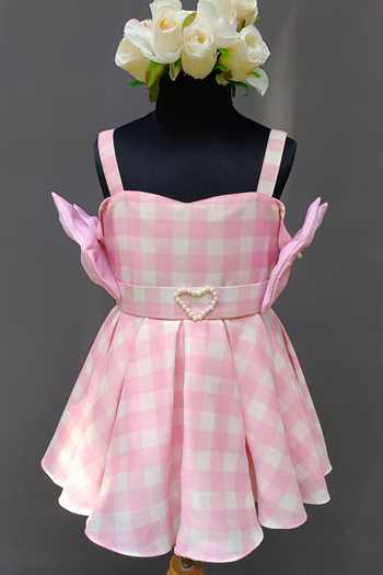 The Little Tales Pink Silk, Cotton, Poplin Gingham Print Dress at Aza Fashions The Little Tales_Pink Silk, Cotton, Poplin Gingham Print Dress _at_Aza_Fashions