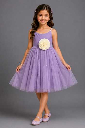 The Little Tales Strappy 3D Flower Embellished Dress 