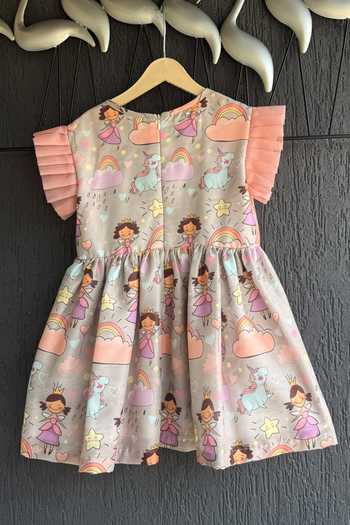 Shop The Little Tales Grey Silk, Cotton, Organza Ballerina Printed Dress Online at Aza Fashions Shop_The Little Tales_Grey Silk, Cotton, Organza Ballerina Printed Dress _Online_at_Aza_Fashions