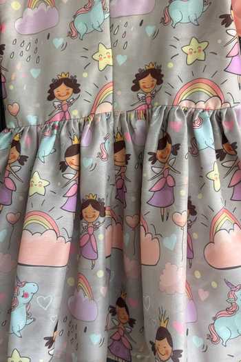 Buy The Little Tales Grey Silk, Cotton, Organza Ballerina Printed Dress Buy_The Little Tales_Grey Silk, Cotton, Organza Ballerina Printed Dress