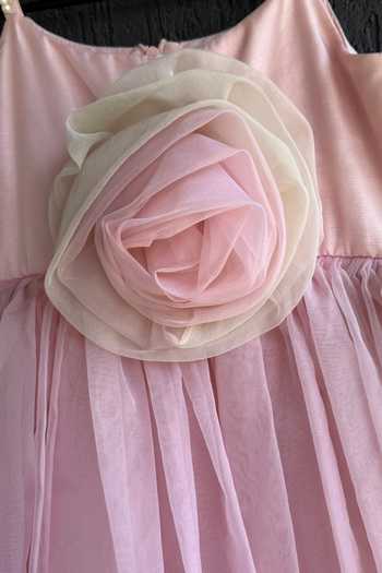 Buy The Little Tales Pink Cotton, Net 3d Flower Embellished Dress Online at Aza Fashions Buy_The Little Tales_Pink Cotton, Net 3d Flower Embellished Dress _Online_at_Aza_Fashions