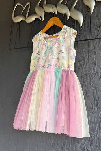 Buy The Little Tales Multi Color Silk, Cotton, Net Underwater Print Dress Online at Aza Fashions Buy_The Little Tales_Multi Color Silk, Cotton, Net Underwater Print Dress _Online_at_Aza_Fashions