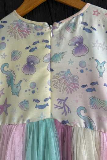 Shop The Little Tales Multi Color Silk, Cotton, Net Underwater Print Dress Shop_The Little Tales_Multi Color Silk, Cotton, Net Underwater Print Dress