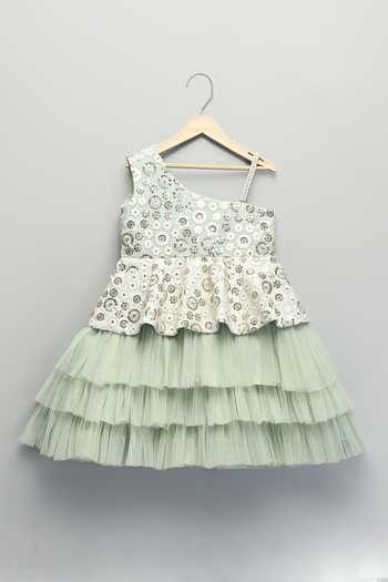 The Little Tales Green Silk, Net Floral Embroidered Dress Online at Aza Fashions The Little Tales_Green Silk, Net Floral Embroidered Dress _Online_at_Aza_Fashions