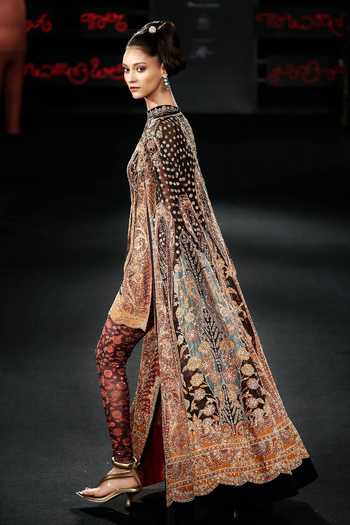 Shop RI.Ritu Kumar Black Silk High Neck Mehroz Embroidered Dress With Cape Online at Aza Fashions Shop_RI.Ritu Kumar_Black Silk High Neck Mehroz Embroidered Dress With Cape _Online_at_Aza_Fashions