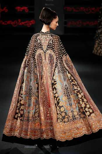 Buy RI.Ritu Kumar Black Silk High Neck Mehroz Embroidered Dress With Cape Buy_RI.Ritu Kumar_Black Silk High Neck Mehroz Embroidered Dress With Cape