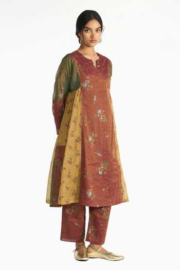 Buy Payal Pratap Multi Color Chanderi, Tissue Split V-neck Bakula Floral Pattern Flared Kurta Set Online at Aza Fashions Buy_Payal Pratap_Multi Color Chanderi, Tissue Split V-neck Bakula Floral Pattern Flared Kurta Set _Online_at_Aza_Fashions