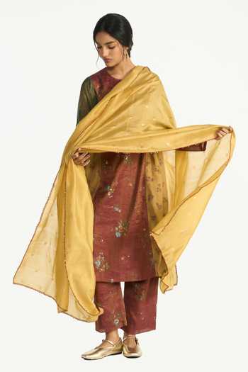 Buy Payal Pratap Multi Color Chanderi, Tissue Split V-neck Bakula Floral Pattern Flared Kurta Set Buy_Payal Pratap_Multi Color Chanderi, Tissue Split V-neck Bakula Floral Pattern Flared Kurta Set
