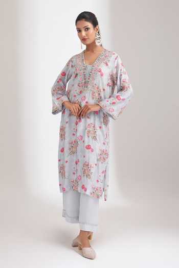 Buy Tanu Malhotra Sky Blue Silk, Cotton, Georgette, Net Embroidery Floral Garden Print Kurta Set Online at Aza Fashions Buy_Tanu Malhotra_Sky Blue Silk, Cotton, Georgette, Net Embroidery Floral Garden Print Kurta Set _Online_at_Aza_Fashions