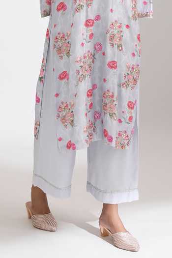 Tanu Malhotra Sky Blue Silk, Cotton, Georgette, Net Embroidery Floral Garden Print Kurta Set at Aza Fashions Tanu Malhotra_Sky Blue Silk, Cotton, Georgette, Net Embroidery Floral Garden Print Kurta Set _at_Aza_Fashions