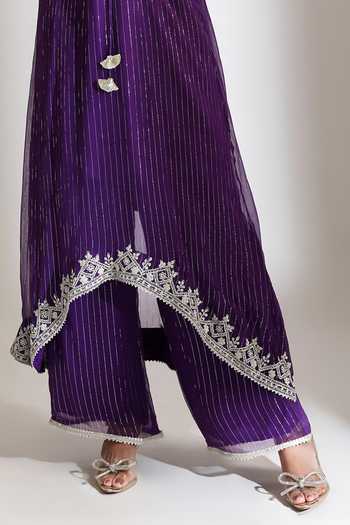 Buy_Tanu Malhotra_Purple Lurex, Shantoon Embroidery, Tassels Round Neck Kaftan Set _Online_at_Aza_Fashions