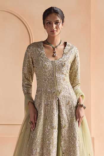 Buy Osaa By Adarsh Green Silk, Tissue Scoop Neck Embroidered Jacket Set Online at Aza Fashions Buy_Osaa By Adarsh_Green Silk, Tissue Scoop Neck Embroidered Jacket Set _Online_at_Aza_Fashions
