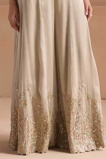 Shop_Osaa By Adarsh_Grey Tissue Round Neck Embroidered Top And Gharara Set _Online_at_Aza_Fashions