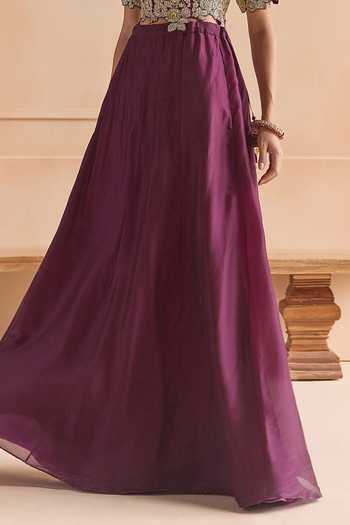 Osaa By Adarsh Purple Silk, Satin Round Neck Embroidered Top And Skirt Set Online at Aza Fashions Osaa By Adarsh_Purple Silk, Satin Round Neck Embroidered Top And Skirt Set _Online_at_Aza_Fashions