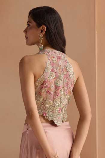 Buy Osaa By Adarsh Pink Silk, Tissue V-neck Top And Skirt Set Online at Aza Fashions Buy_Osaa By Adarsh_Pink Silk, Tissue V-neck Top And Skirt Set _Online_at_Aza_Fashions
