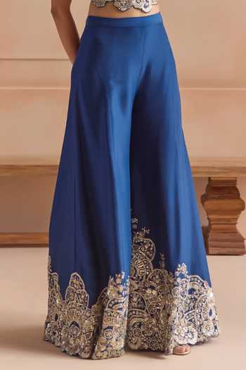 Buy Osaa By Adarsh Blue Silk Sweetheart Neck Embroidered Top And Gharara Set Online at Aza Fashions Buy_Osaa By Adarsh_Blue Silk Sweetheart Neck Embroidered Top And Gharara Set _Online_at_Aza_Fashions