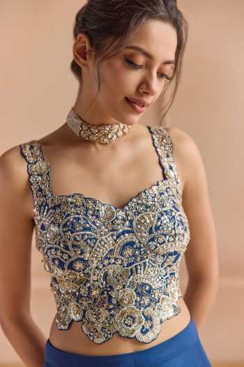Shop Osaa By Adarsh Blue Silk Sweetheart Neck Embroidered Top And Gharara Set Online at Aza Fashions Shop_Osaa By Adarsh_Blue Silk Sweetheart Neck Embroidered Top And Gharara Set _Online_at_Aza_Fashions