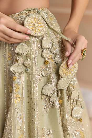 Osaa By Adarsh_Green Silk, Tissue Scoop Neck Embroidered Lehenga Set _at_Aza_Fashions