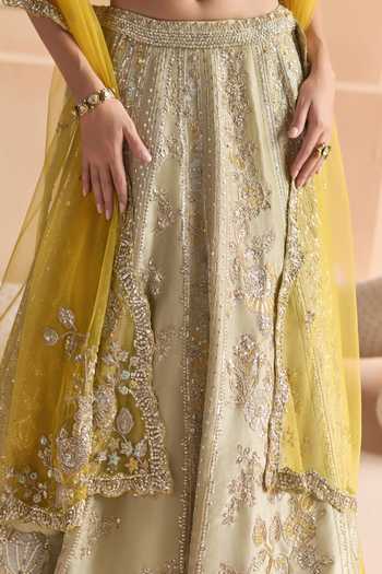Buy_Osaa By Adarsh_Green Silk, Tissue Scoop Neck Embroidered Lehenga Set 