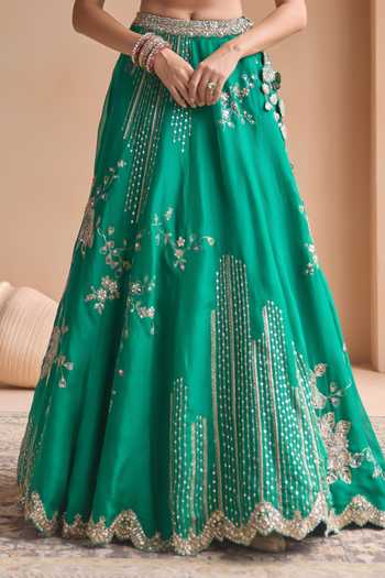Shop_Osaa By Adarsh_Green Organza Sweetheart Neck Embroidered Blouse Lehenga Set _Online_at_Aza_Fashions