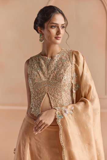 Osaa By Adarsh Gold Tissue Round Neck Zardozi Embroidered Lehenga Set Online at Aza Fashions Osaa By Adarsh_Gold Tissue Round Neck Zardozi Embroidered Lehenga Set _Online_at_Aza_Fashions