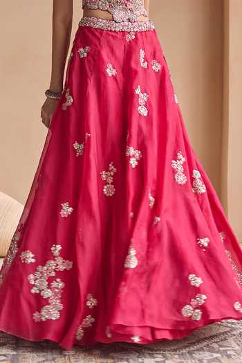Osaa By Adarsh Pink Organza Sweetheart Neck Cut Ruby Embroidered Lehenga Set Online at Aza Fashions Osaa By Adarsh_Pink Organza Sweetheart Neck Cut Ruby Embroidered Lehenga Set _Online_at_Aza_Fashions