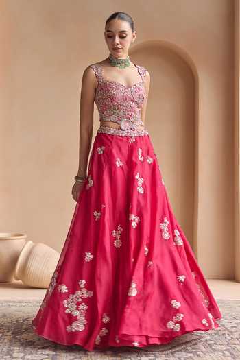 Osaa By Adarsh Pink Organza Sweetheart Neck Cut Ruby Embroidered Lehenga Set at Aza Fashions Osaa By Adarsh_Pink Organza Sweetheart Neck Cut Ruby Embroidered Lehenga Set _at_Aza_Fashions