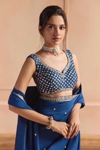 Buy Osaa By Adarsh Blue Silk Sweetheart Neck Zardozi Work Saree And Blouse Set Online at Aza Fashions Buy_Osaa By Adarsh_Blue Silk Sweetheart Neck Zardozi Work Saree And Blouse Set _Online_at_Aza_Fashions