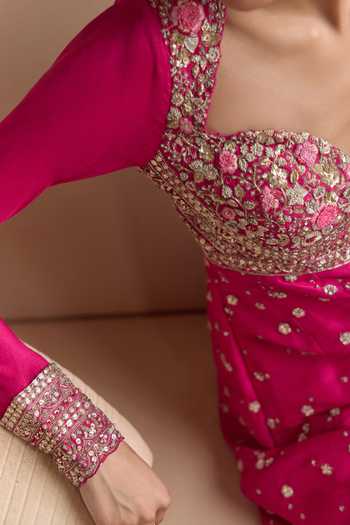Shop_Osaa By Adarsh_Pink Silk Sweetheart Neck Embroidered Anarkali Set _Online_at_Aza_Fashions