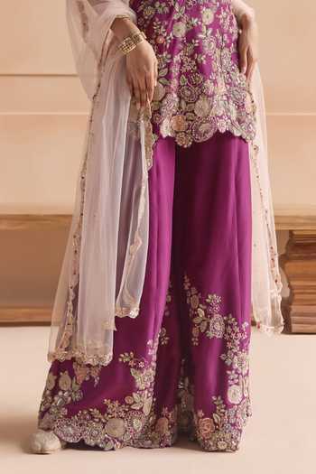 Buy_Osaa By Adarsh_Purple Silk Halter Neck, Yes Embroidered Kurta Sharara Set _Online_at_Aza_Fashions