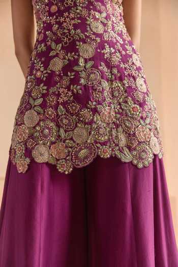 Buy_Osaa By Adarsh_Purple Silk Halter Neck, Yes Embroidered Kurta Sharara Set 