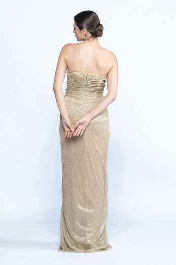 Aangan By Parul Etoile Gold Draped Gown 