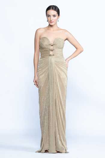 Aangan By Parul Etoile Gold Draped Gown 