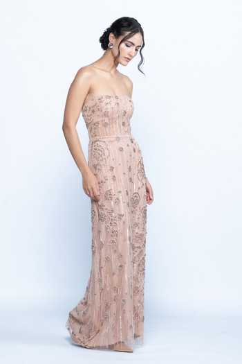 Aangan By Parul_Pink Tulle Embroidery, Sequins, Crystals Blush Etoile Embellished Gown _Online_at_Aza_Fashions