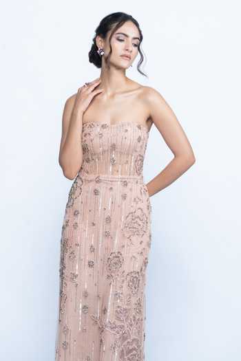 Buy_Aangan By Parul_Pink Tulle Embroidery, Sequins, Crystals Blush Etoile Embellished Gown _Online_at_Aza_Fashions