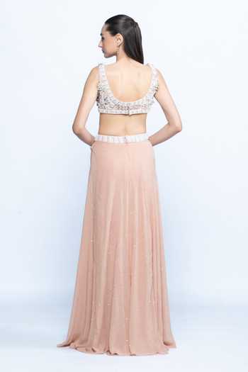 Aangan By Parul Blush Eclat Embroidered Bustier & Skirt Set 