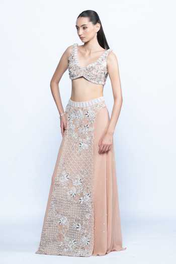 Aangan By Parul Blush Eclat Embroidered Bustier & Skirt Set 