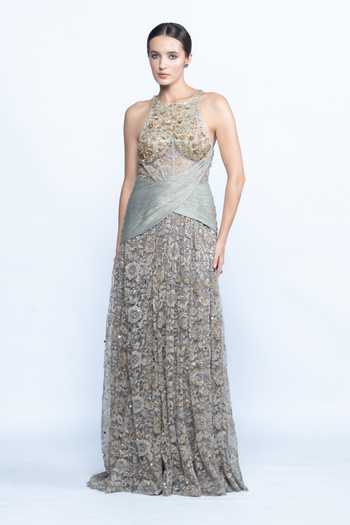 Aangan By Parul Sage Royale Embellished Gown 