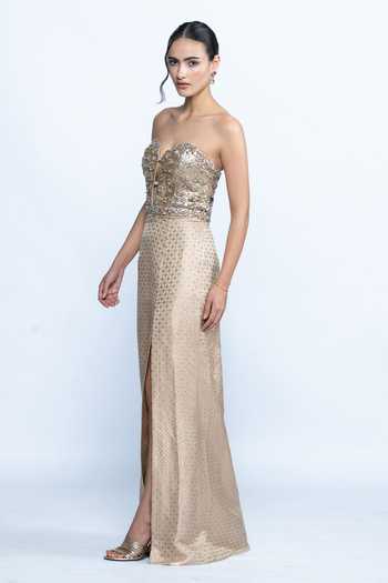 Aangan By Parul Opaline Crystal Corset Slit Gown 