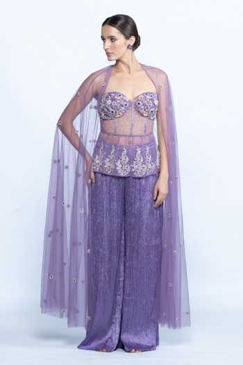 Aangan By Parul Lavender Etoile Embroidered Cape Set 