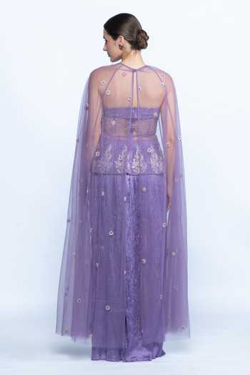 Aangan By Parul Lavender Etoile Embroidered Cape Set 